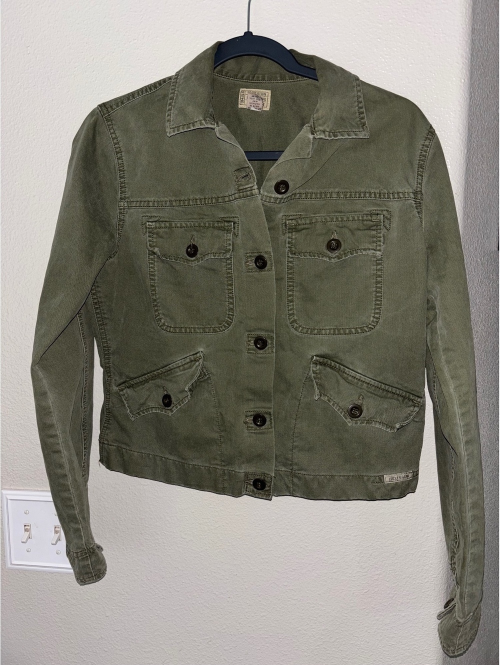LUCKY BRAND Regulation Olive Green Cotton Canvas Trucker Utility Jacket Large
